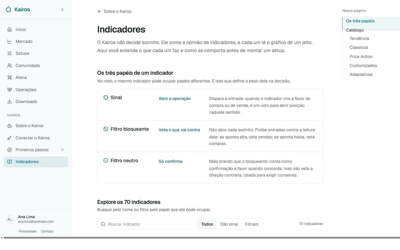 Notebook com a página Indicadores do Portal: os três papéis de um indicador e o catálogo de setenta